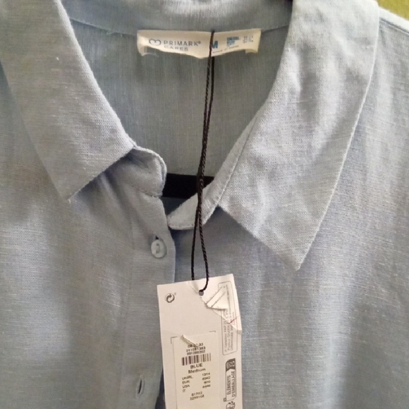 Mens M Primark Blue Casual Button Down Shirt Smooth Fabric Lightweight - Picture 2 of 3